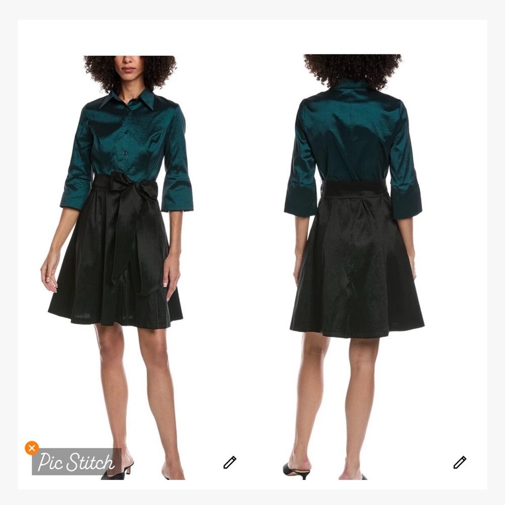 Rene Ruiz Collection Color Block Shirt Dress Green Black